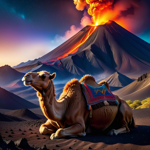 Picture of a sleeping of a camel in the volcano