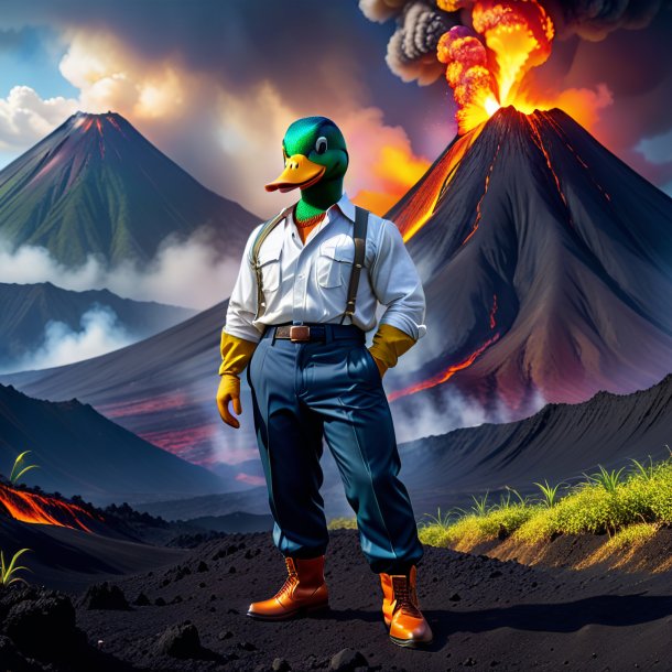 Image of a duck in a trousers in the volcano