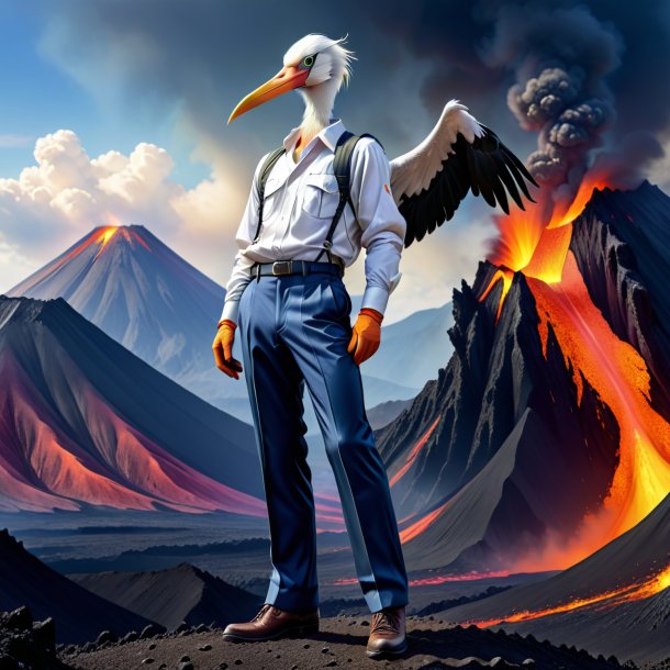 Pic d'une cigogne dans un pantalon dans le volcan