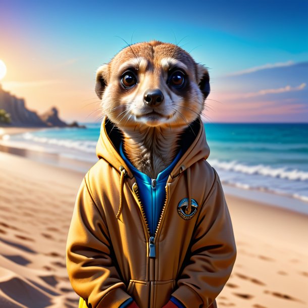 Illustration of a meerkat in a hoodie on the beach