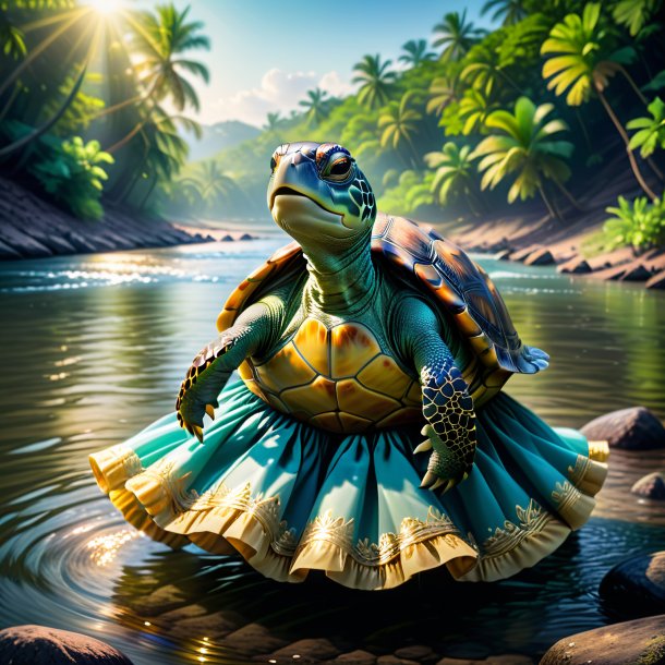 Image of a turtle in a skirt in the river