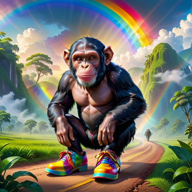 Imagen de un chimpancé en los zapatos en el arco iris