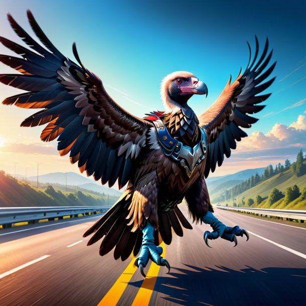 Illustration of a vulture in a gloves on the highway