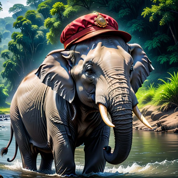 Picture of a elephant in a cap in the river