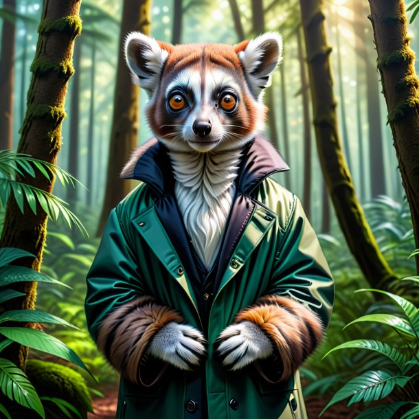 Drawing of a lemur in a coat in the forest