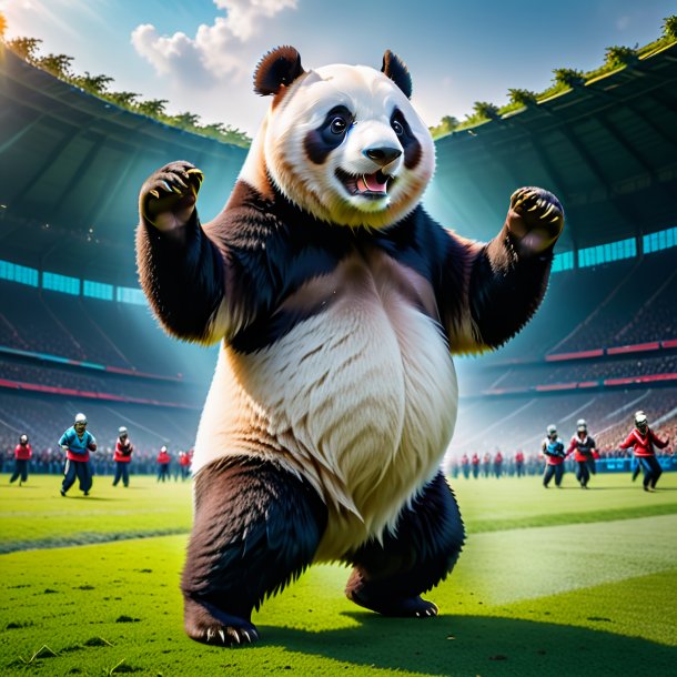 Picture of a dancing of a giant panda on the field