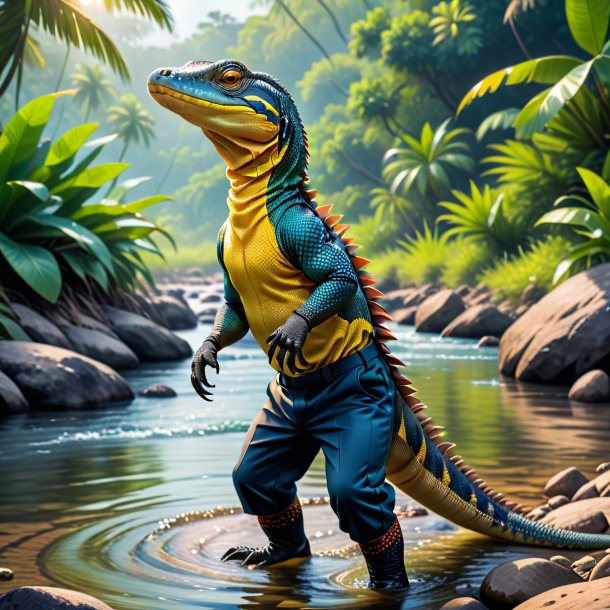 Image of a monitor lizard in a trousers in the river