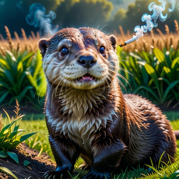 Photo of a smoking of a otter on the field