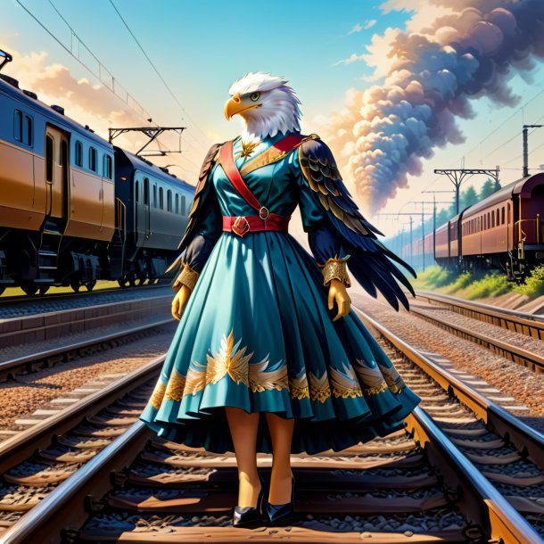 Drawing of a eagle in a dress on the railway tracks