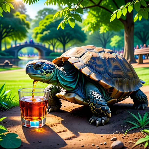 Photo of a drinking of a tortoise in the park