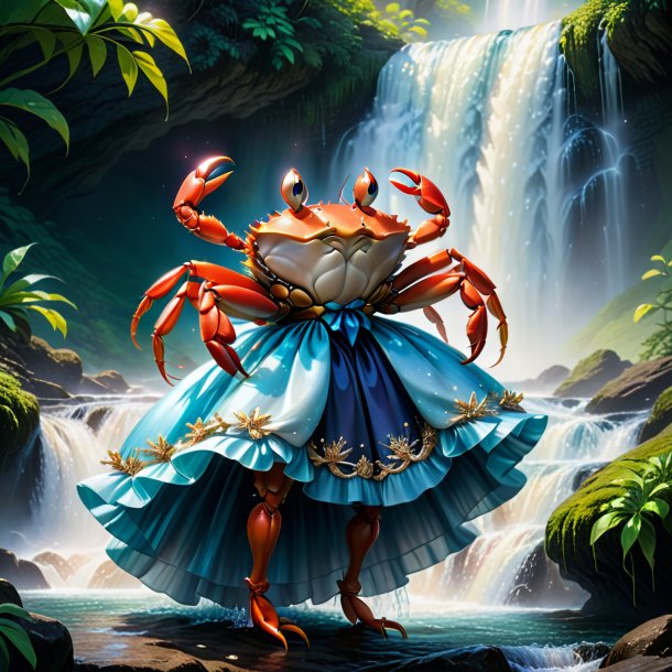 Illustration of a crab in a dress in the waterfall