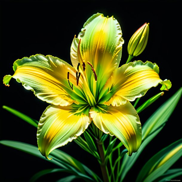 Imagens de um daylily verde, amarelo