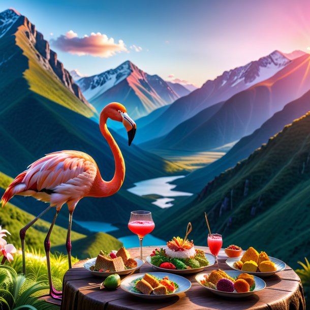 Pic of a eating of a flamingo in the mountains