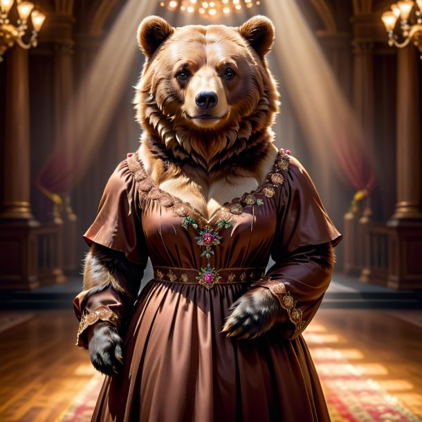 Retrato de um urso em um vestido marrom