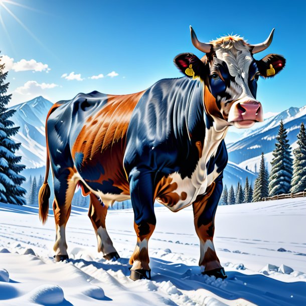 Desenho de uma vaca em um jeans na neve