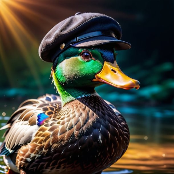 Pic of a duck in a black cap