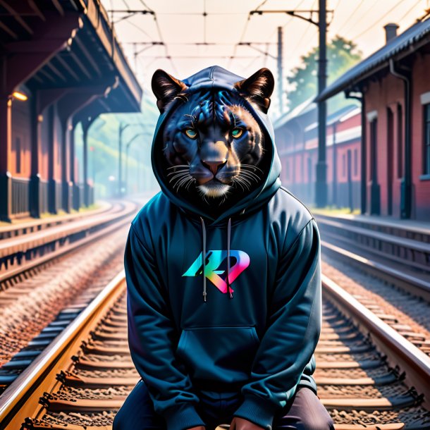 Pic of a panther in a hoodie on the railway tracks