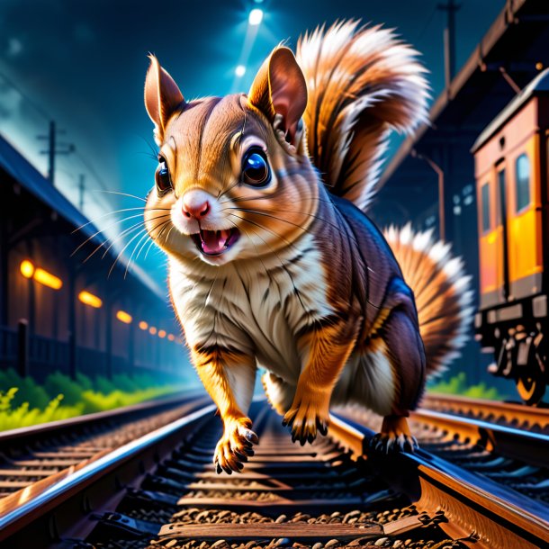 Picture of a threatening of a flying squirrel on the railway tracks