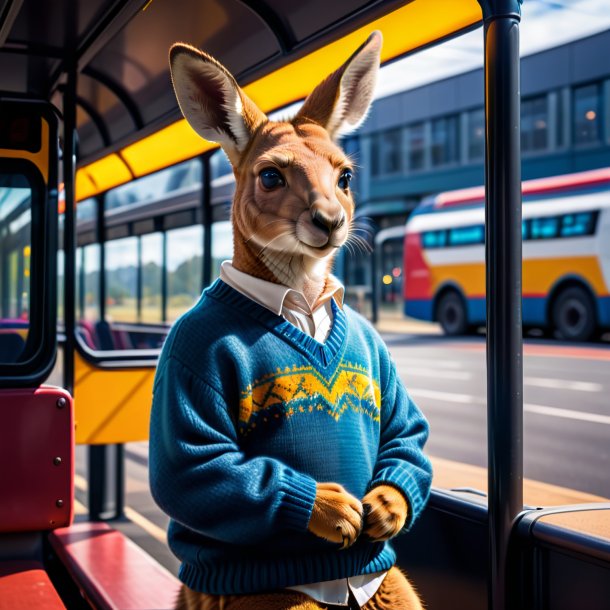 Image of a kangaroo in a sweater on the bus stop