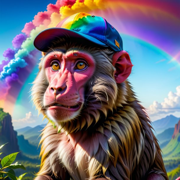 Image of a baboon in a cap on the rainbow