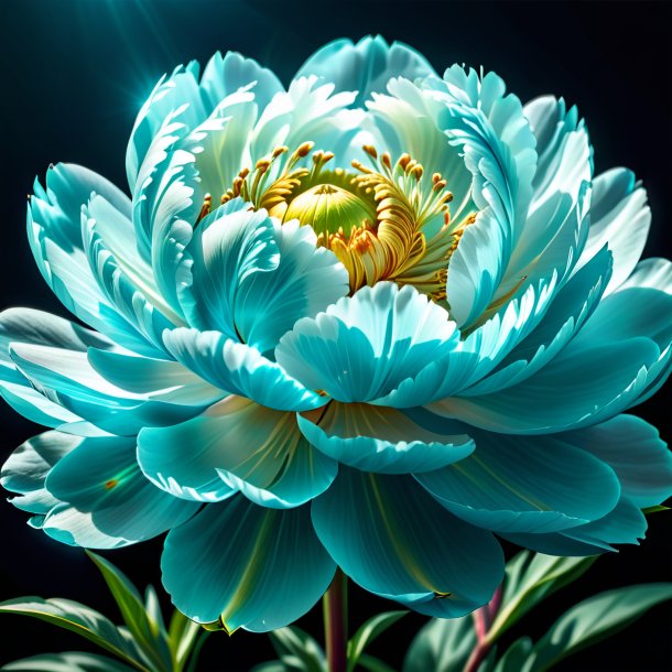 Illustration of a aquamarine peony