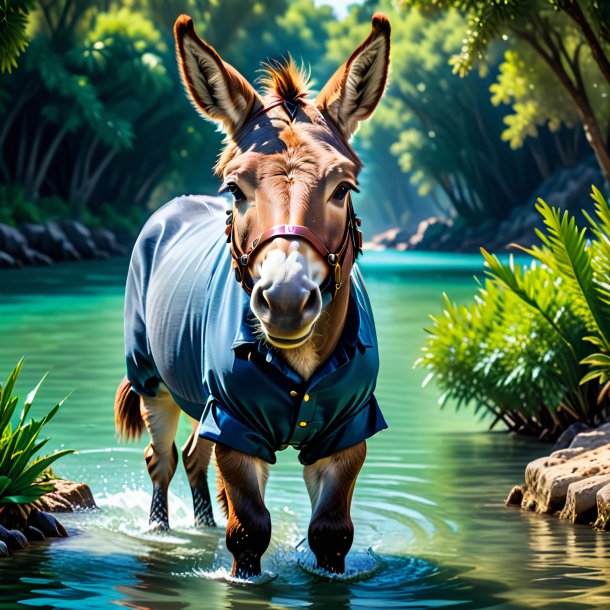 Picture of a donkey in a trousers in the water