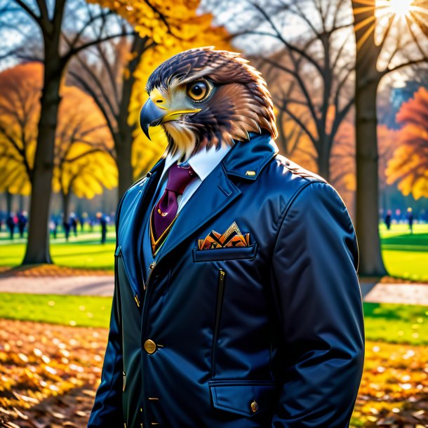 Photo of a hawk in a jacket in the park