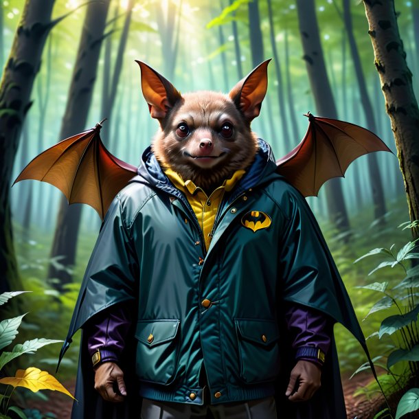 Drawing of a bat in a jacket in the forest