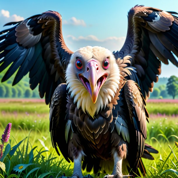 Pic of a crying of a vulture in the meadow