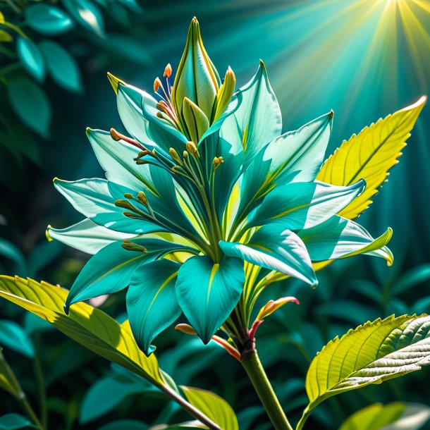 Imagery of a teal ash-leaved trumpet-flower