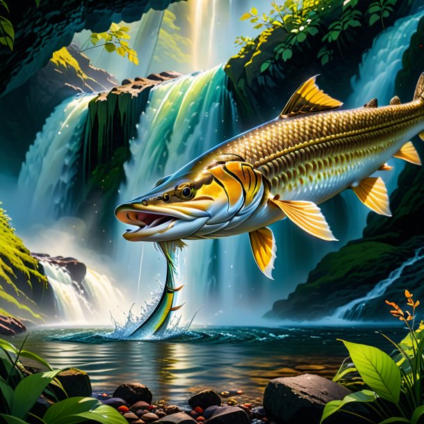 Photo of a eating of a pike in the waterfall