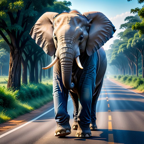 Pic d'un éléphant dans un jean sur la route