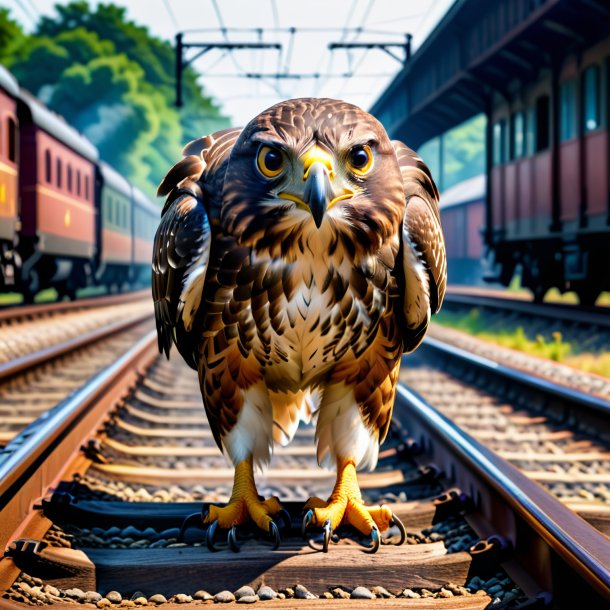 Imagem de um beber de um falcão nos trilhos ferroviários