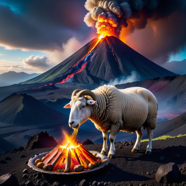 Imagen de una comida de una oveja en el volcán