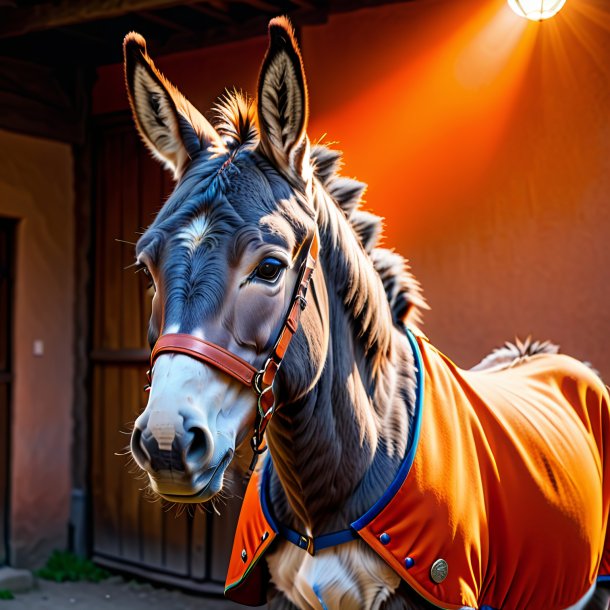 Foto de un burro en un abrigo de naranja