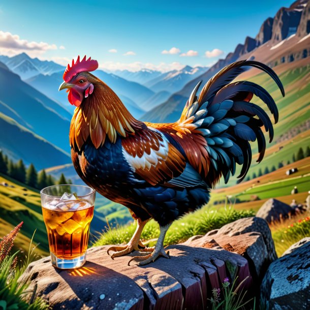 Foto de un trago de una gallina en las montañas