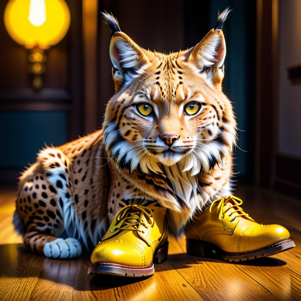 Foto de um lince em um sapatos amarelos