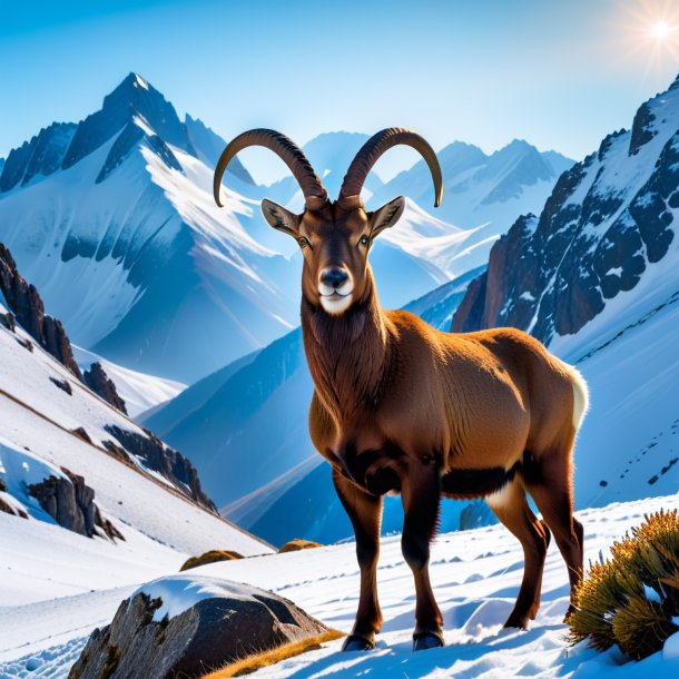 Photo of a waiting of a ibex in the snow