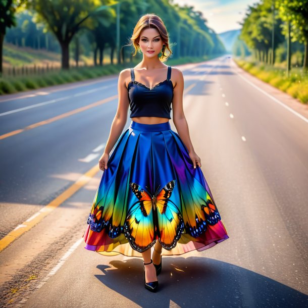 Pic of a butterfly in a skirt on the road