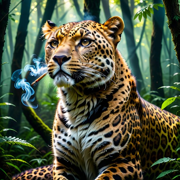 Imagen de un fumar de un leopardo en el bosque