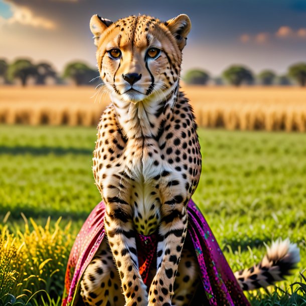 Photo of a cheetah in a dress on the field