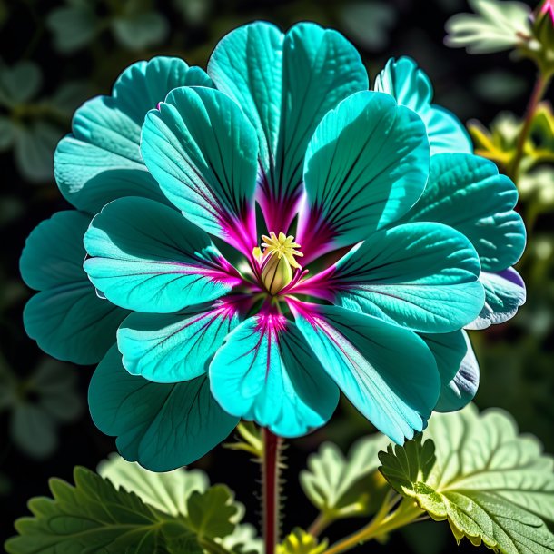 Photography of a teal geranium, rose