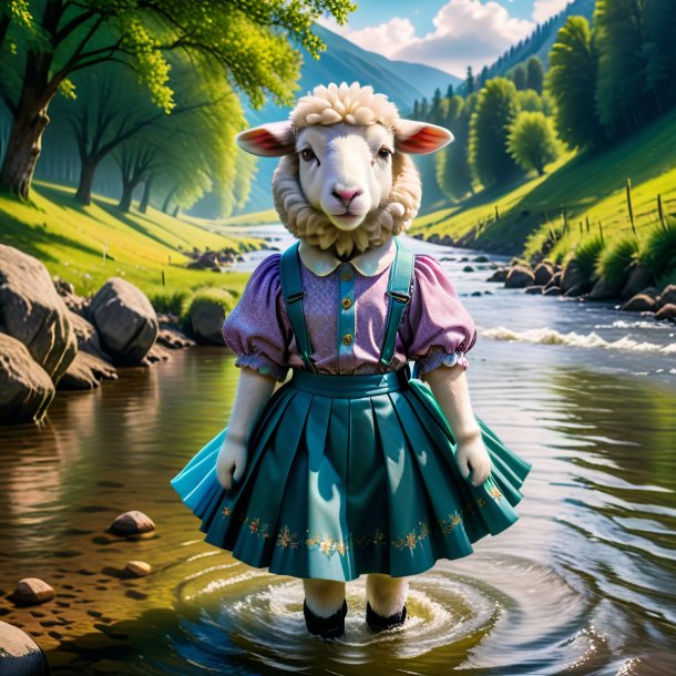 Image of a sheep in a skirt in the river