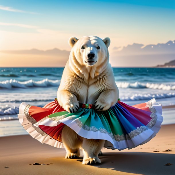 Imagem de um urso polar em uma saia na praia