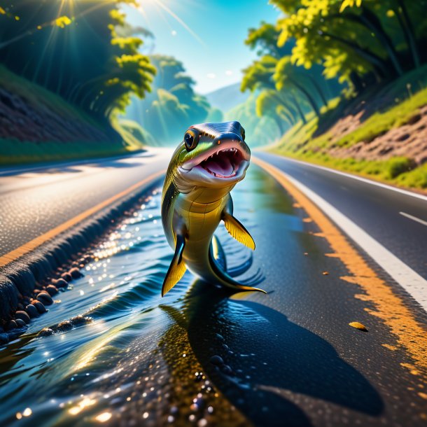 Image of a jumping of a eel on the road