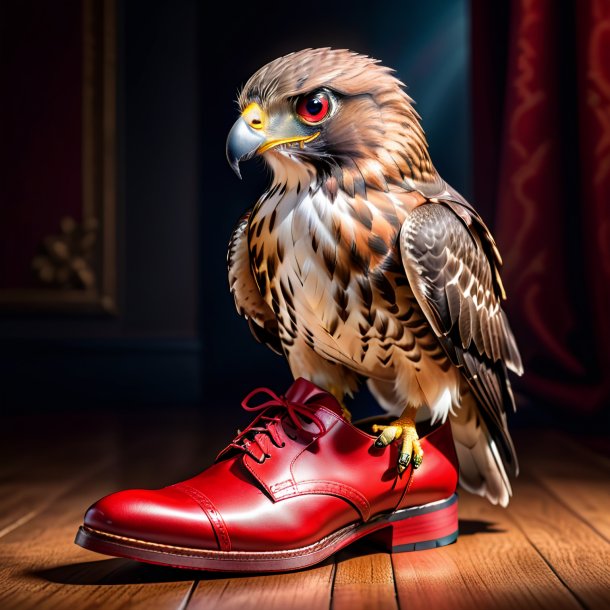 Foto de un halcón en zapatos rojos