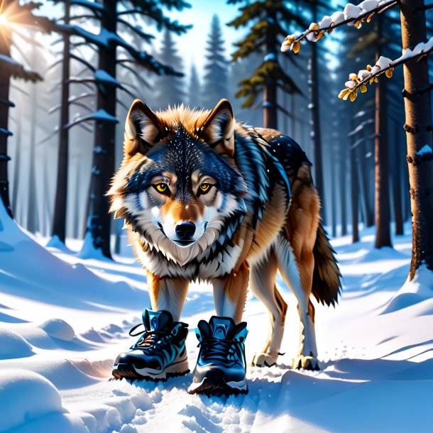 Pic of a wolf in a shoes in the snow