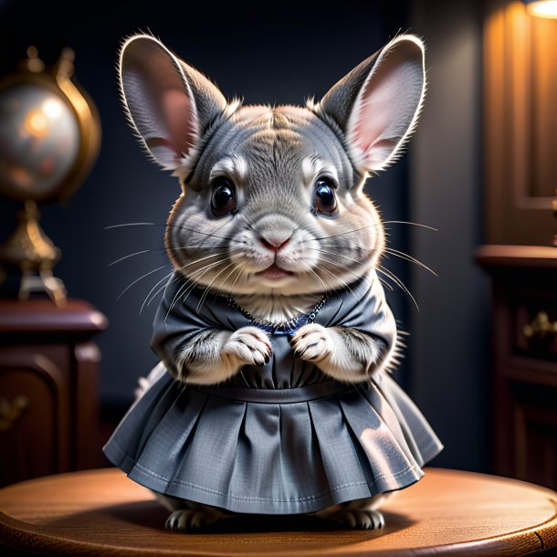 Image of a chinchillas in a gray skirt