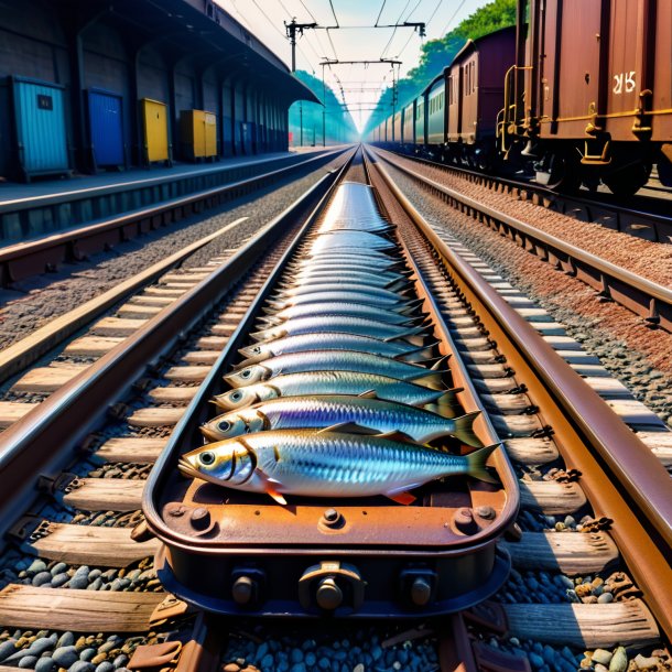 Picture of a sardines in a belt on the railway tracks