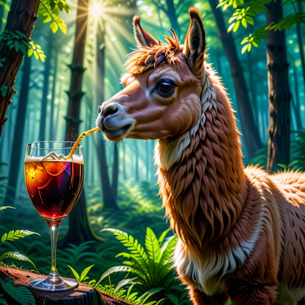 Photo of a drinking of a llama in the forest